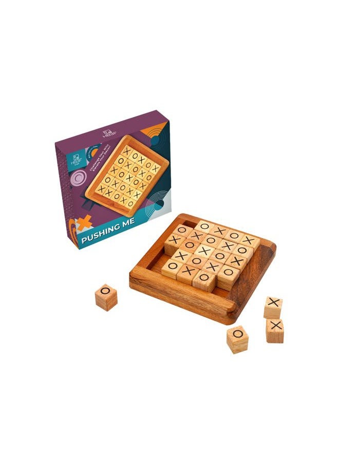 BSIRI Pushing Me Wooden Tic Tac Toe Game- Tabletop Board Games for Farmhouse Decor, Coffee Table Decor, Unique Gifts Fun Gifts for Adults. Perfect for Game Night,Family Games (5 Inch) - Image 1