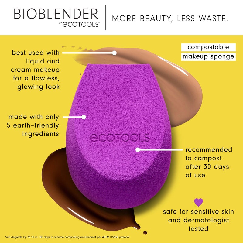 EcoTools Bioblender Makeup Sponge Duo, Compostable Makeup Blender, For Liquid & Cream Foundation, Seamless Application, Eco-Friendly Beauty Sponge, Cruelty-Free & Latex Free, 2 Count - Image 2