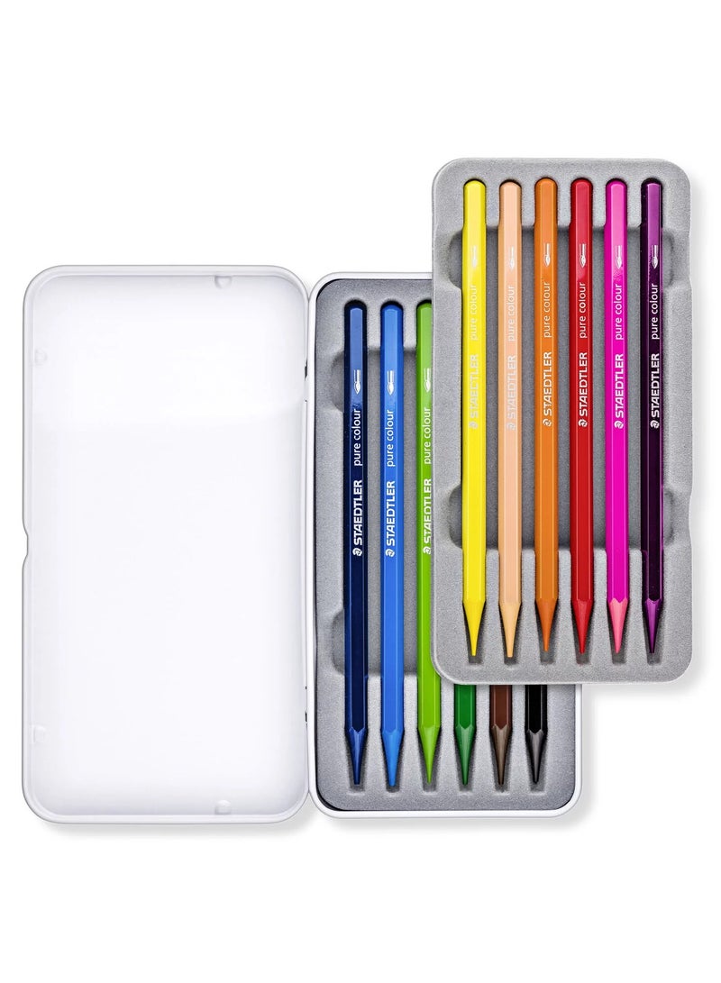 ستدلر قلم ألوان مائية كامل نقي بدون خشب - قلم ألوان مائية كامل صندوق معدني يحتوي على 12 قلم ألوان مائية بألوان متنوعة - Image 2