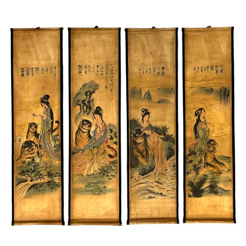 CIFIBIFUN Wall Japanese Geisha Tiger Art Prints Posters Painting Japan Traditional Vintage Style,4 Panels Home Walls Decor (Super Old Aging Paper, A Japan Painting) - Image 1