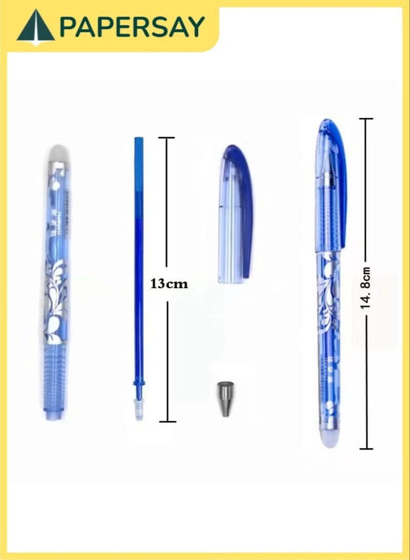 PAPERSAY 6-Piece Erasable Gel Pen Set with 20 Refills - 0.5mm Refillable Pens for Writing, Drawing & Calligraphy (Blue) - Image 2