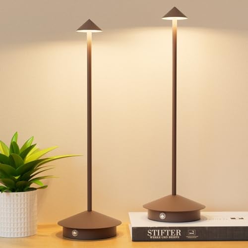 Aoceley 2-Pack 6000mAh Rechargeable Led Table Lamp Cordless,3000K-6000K Stepless Dimming Touch Lamps with Memory Function,IP54 Waterproof Aluminum Table Light for Outdoor/Bars/Restaurant/Patio(Rust) - Image 1