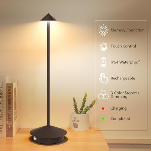 Aoceley 2-Pack 6000mAh Rechargeable Led Table Lamp Cordless,3000K-6000K Stepless Dimming Touch Lamps with Memory Function,IP54 Waterproof Aluminum Table Light for Outdoor/Bars/Restaurant/Patio(Rust) - Image 3