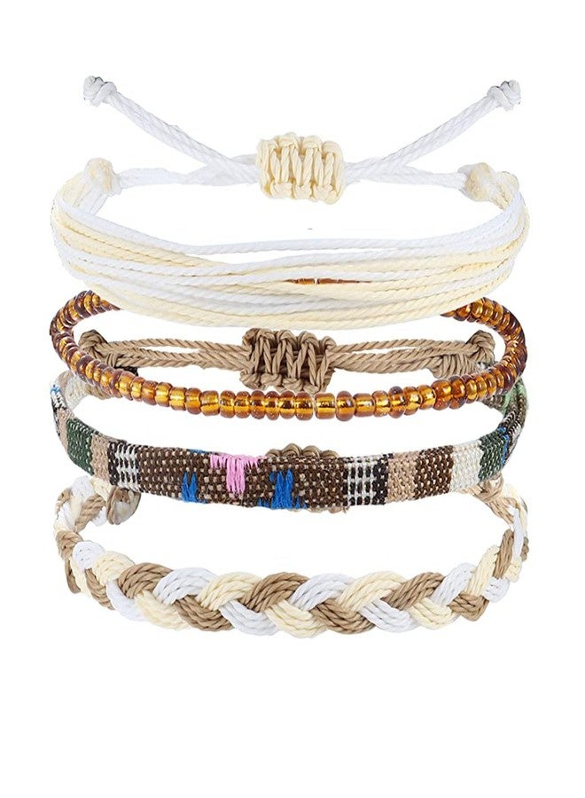 PINCHUAN Beach Summer Ankle Bracelet for Women Handmade Braided Bracelet Adjustable Beaded Anklets String Ankle Bracelets Waterproof Surfer Beach Bracelet String Rope Ankle Bracelet Jewelry-Brown - Image 1