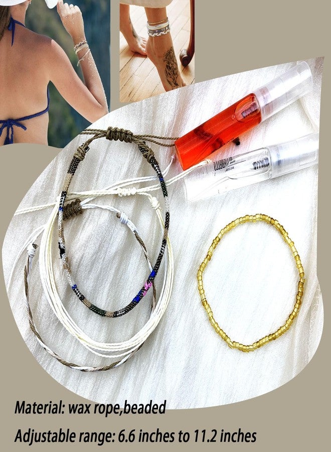 PINCHUAN Beach Summer Ankle Bracelet for Women Handmade Braided Bracelet Adjustable Beaded Anklets String Ankle Bracelets Waterproof Surfer Beach Bracelet String Rope Ankle Bracelet Jewelry-Brown - Image 3