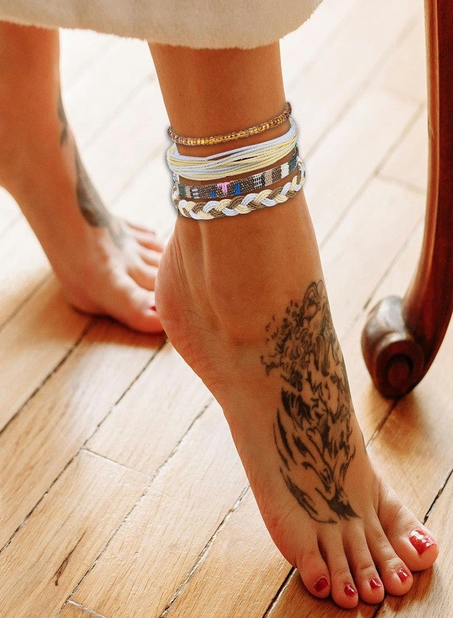 PINCHUAN Beach Summer Ankle Bracelet for Women Handmade Braided Bracelet Adjustable Beaded Anklets String Ankle Bracelets Waterproof Surfer Beach Bracelet String Rope Ankle Bracelet Jewelry-Brown - Image 2