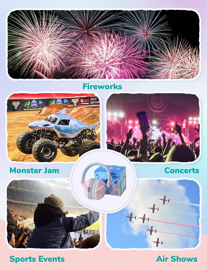 iClever Noise Cancelling Headphones for Kids Adults, SNR 29dB Safety Noise Reduction Ear Muffs for Autism Sensory &Concentration Aid, Ear Hearing Protection for Fireworks/Event/Monster Truck/Concert - Image 5