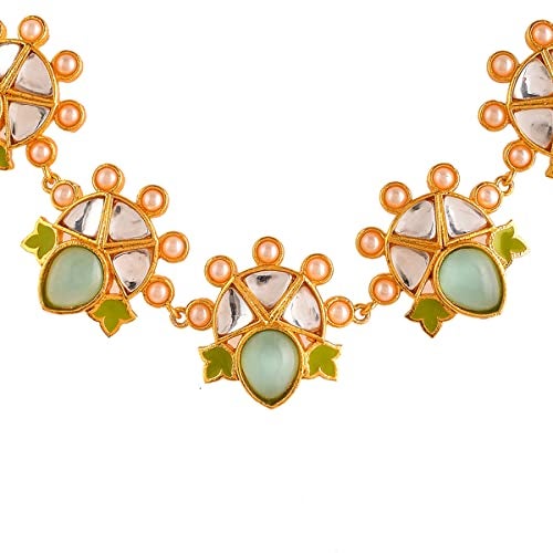 VOYLLA Forever More Green Enamelled Floral Pearls and Green Stones Jewellery Set - Image 4