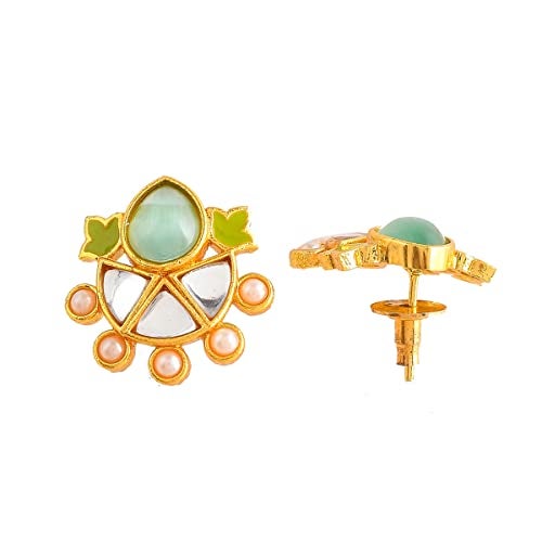 VOYLLA Forever More Green Enamelled Floral Pearls and Green Stones Jewellery Set - Image 5