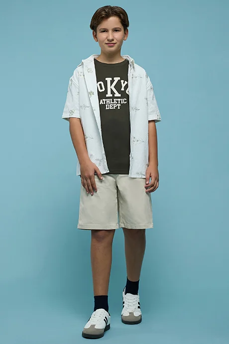 أر أند بي Printed T-Shirt with Crew Neck and Short Sleeves