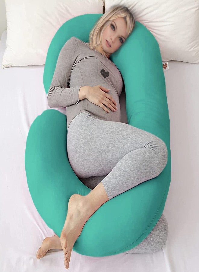 COOZLY C Shaped Pregnancy Pillow | Maternity Pillow|100% Cotton Removable Covers | Premium PregnoCare Fibres | Pregnancy Sleeping Pillow (Cyan Greem) - Image 1