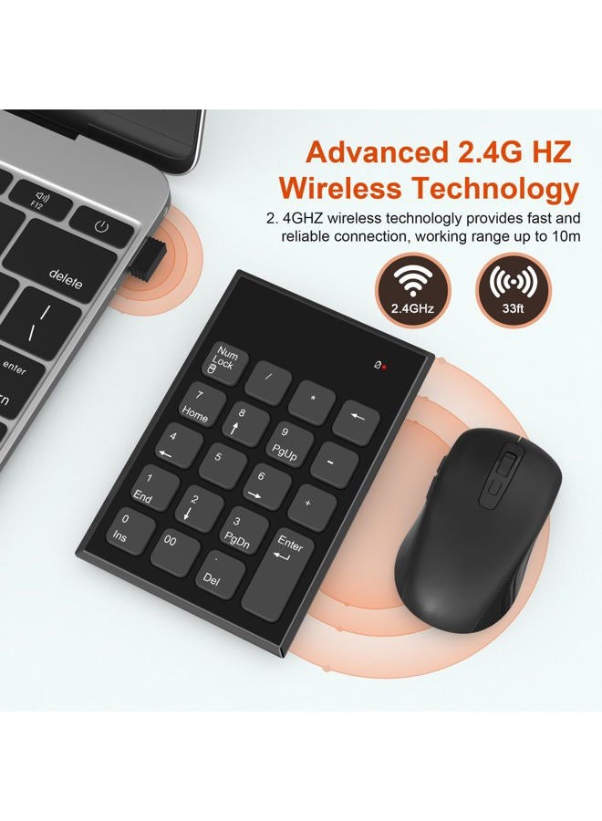 Rytaki Pro Wireless Number Pad and Mouse, 19 Keys Portable Ultra Slim 2.4GHz 10 Key USB Keypad and 3 Adjustable DPI Silent Mouse Set for Laptop, Notebook, Desktop, PC Computer - Use One USB Receiver - Image 2
