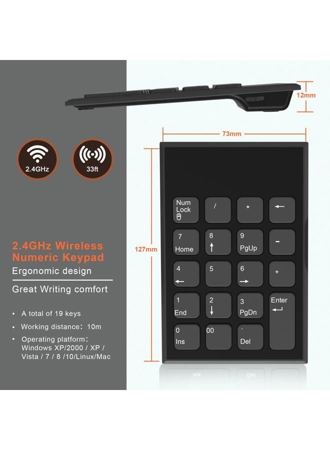 Rytaki Pro Wireless Number Pad and Mouse, 19 Keys Portable Ultra Slim 2.4GHz 10 Key USB Keypad and 3 Adjustable DPI Silent Mouse Set for Laptop, Notebook, Desktop, PC Computer - Use One USB Receiver - Image 5