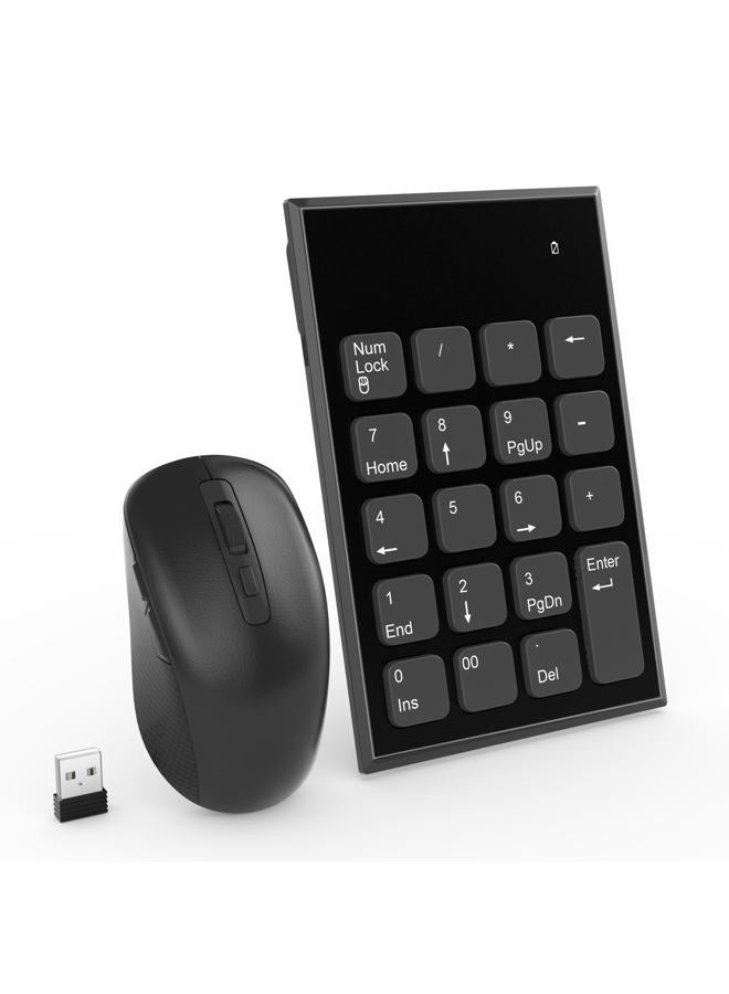 Rytaki Pro Wireless Number Pad and Mouse, 19 Keys Portable Ultra Slim 2.4GHz 10 Key USB Keypad and 3 Adjustable DPI Silent Mouse Set for Laptop, Notebook, Desktop, PC Computer - Use One USB Receiver