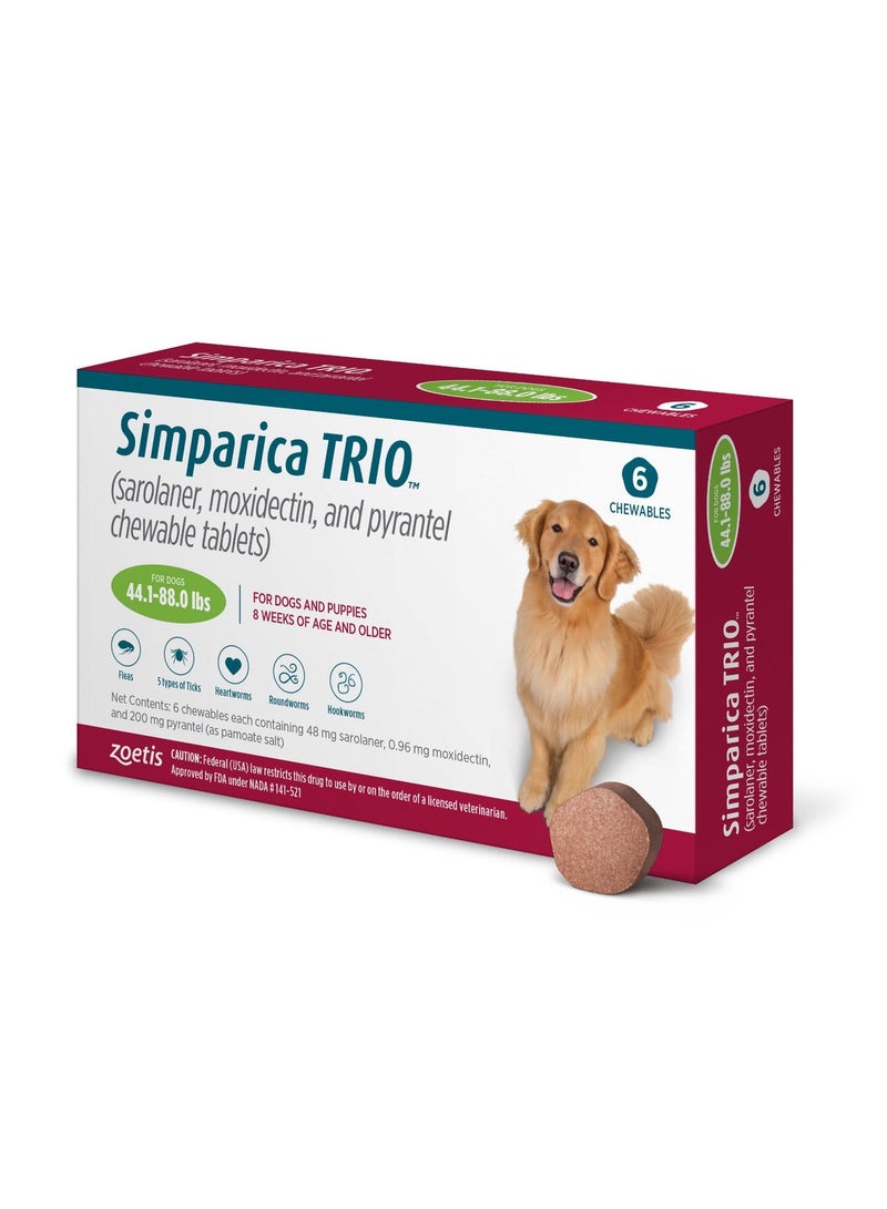 زويتيس سيمباريكا تريو Zoetis Simparica TRIO، الوقاية الكاملة من البراغيث والقراد والديدان القلبية للكلاب من 20 إلى 40 كجم، 1 قرص قابل للمضغ. - Image 1