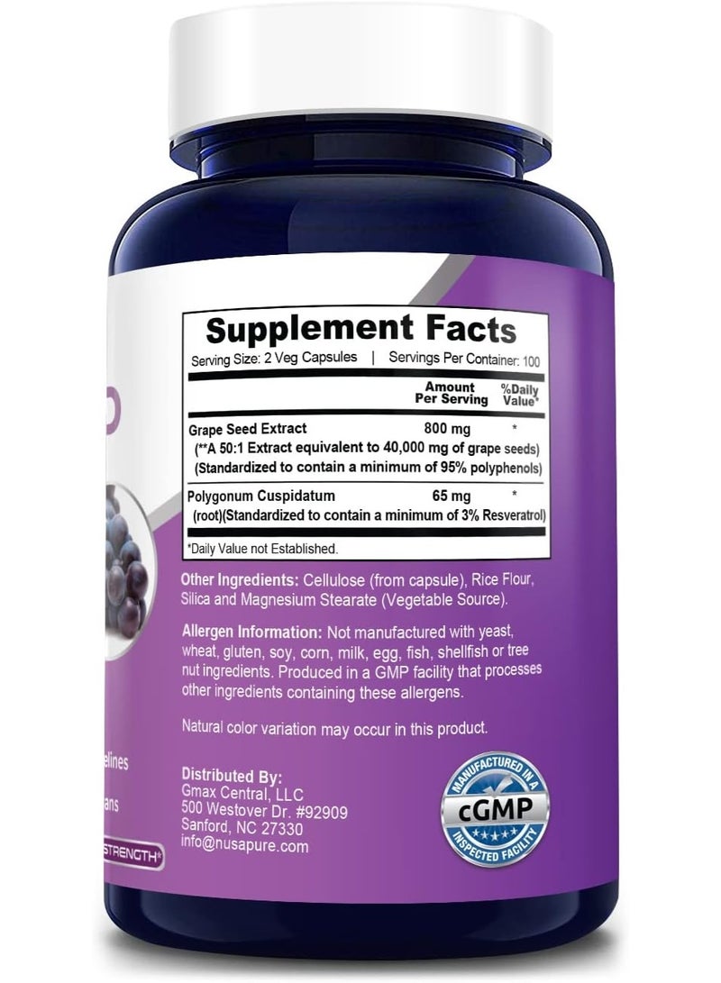 NusaPure Grape Seed Extract 40,000mg per Caps, 200 Vegan Capsules, Standardized, Non-GMO, Gluten Free, Resveratrol - Image 2