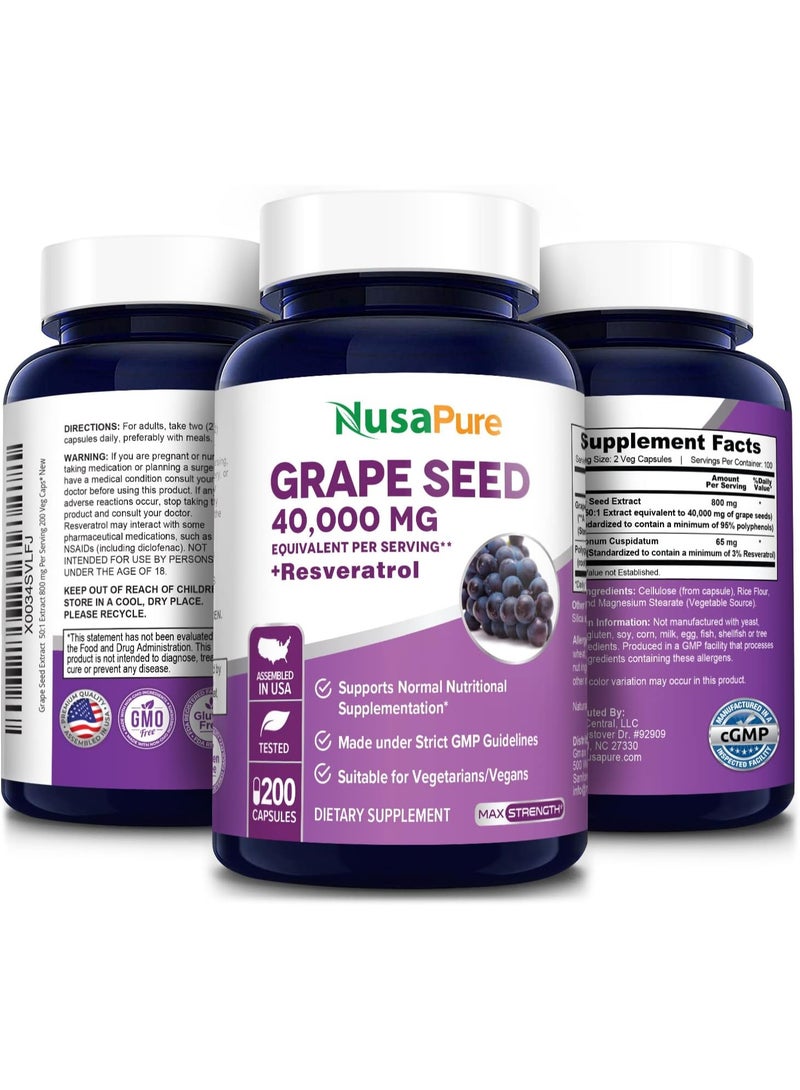 NusaPure Grape Seed Extract 40,000mg per Caps, 200 Vegan Capsules, Standardized, Non-GMO, Gluten Free, Resveratrol - Image 4