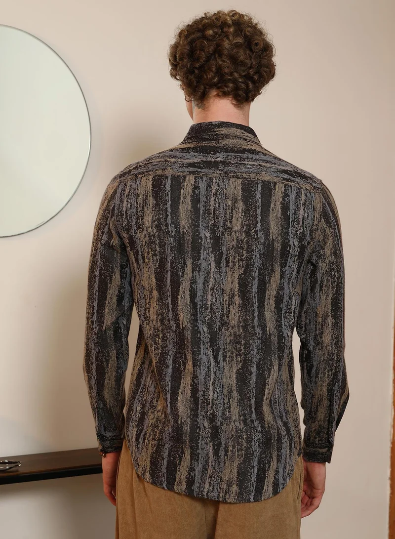 CAHOOT  Men's Artistic Striped Cotton-Polyester Blend Shirt for Men | Best Price UAE