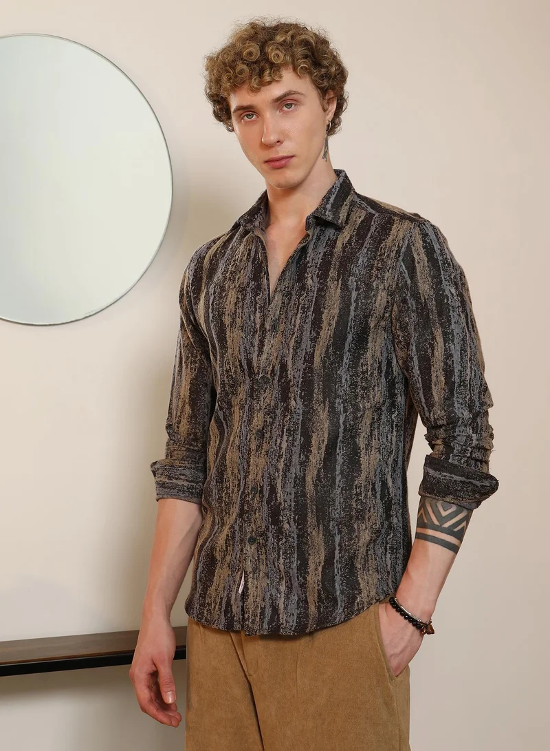 CAHOOT  Men's Artistic Striped Cotton-Polyester Blend Shirt for Men | Best Price UAE