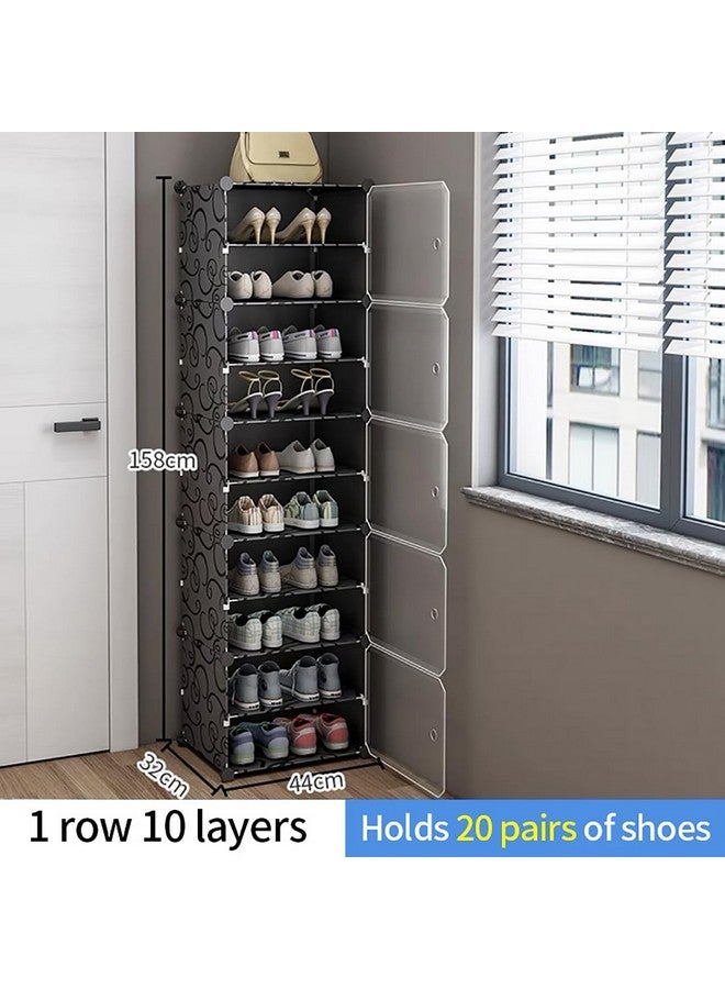Zemic DIY Shoe Storage Cabinet, Plastic Shoe Rack Organiser to 30 Pair Shoes, Foldable Shoe Storage with Shelves and Door for All Kinds of Shoes, Books, Toys and Clothing (10-Shelf, Black) - Image 3