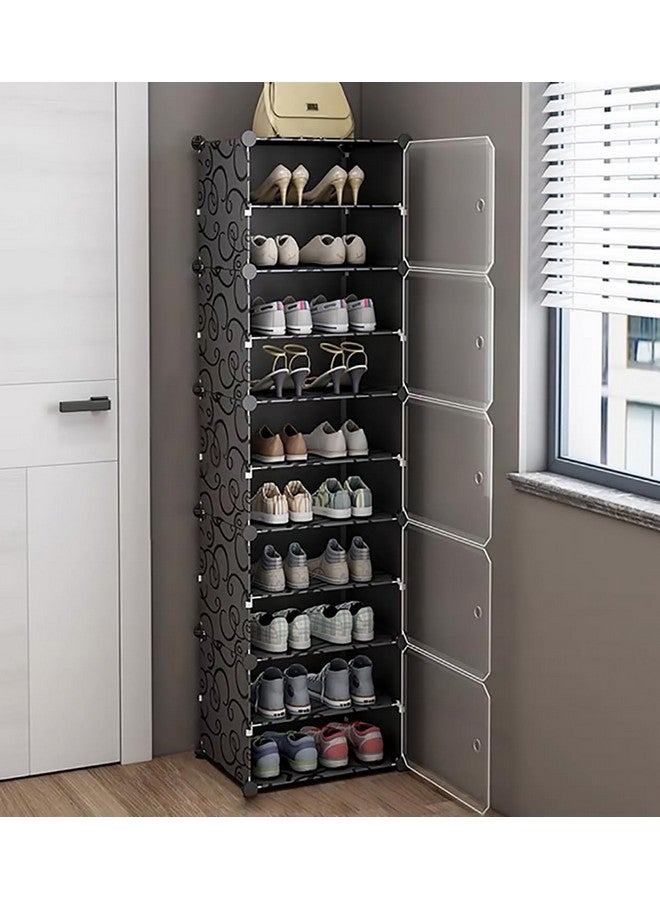 Zemic DIY Shoe Storage Cabinet, Plastic Shoe Rack Organiser to 30 Pair Shoes, Foldable Shoe Storage with Shelves and Door for All Kinds of Shoes, Books, Toys and Clothing (10-Shelf, Black) - Image 1