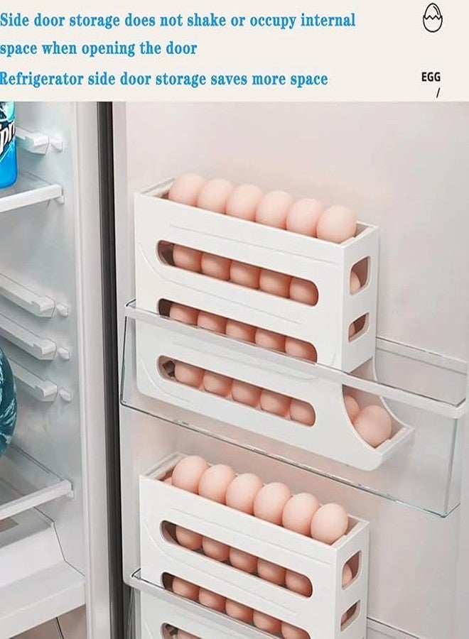RINKIFY Plastic Automatic Rolldown Refrigerator 4 Tier Rectangular Egg Rolling Dispenser, Holds Up To 30 Eggs, Holder For Fridge Storage - (WHITE) - Image 3
