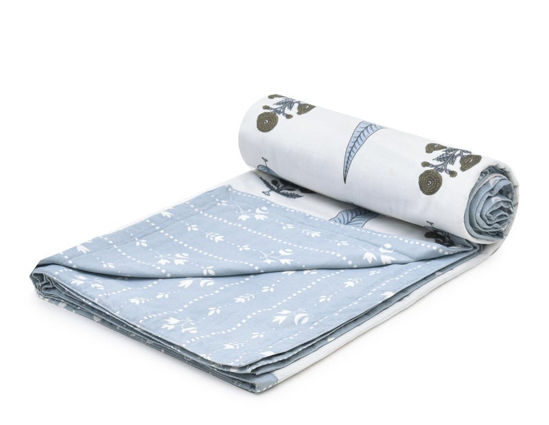 RRC Cotton Reversible Dohar Single Bed, Soft Lightweight Bed Blanket, AC Dohar Blanket for Summers/Winter 57X87(Inches) Flannel Dohar Throws for Bed - Image 1