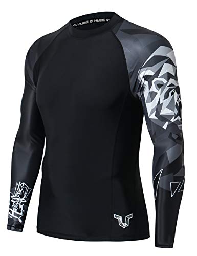 ADOREISM Quick-Dry Men's Long Sleeve Rash Guard UPF 50+ Compression Swim Shirt (Bear, 2XL) - Image 1