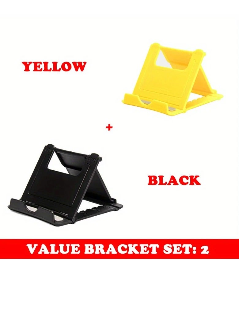 AROAQ Cell Phone Stand, Portable And Foldable Desk Phone Holder, Adjustable Angle Smartphone Support Tablet Stand, Compact And Durable Universal Desk Stand For All Mobile Smart Phone, (Black And Yellow) - Image 1