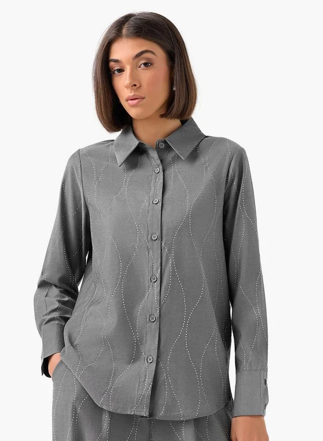 سبلاش فيڤ Shirt with Embellishment and Long Sleeves