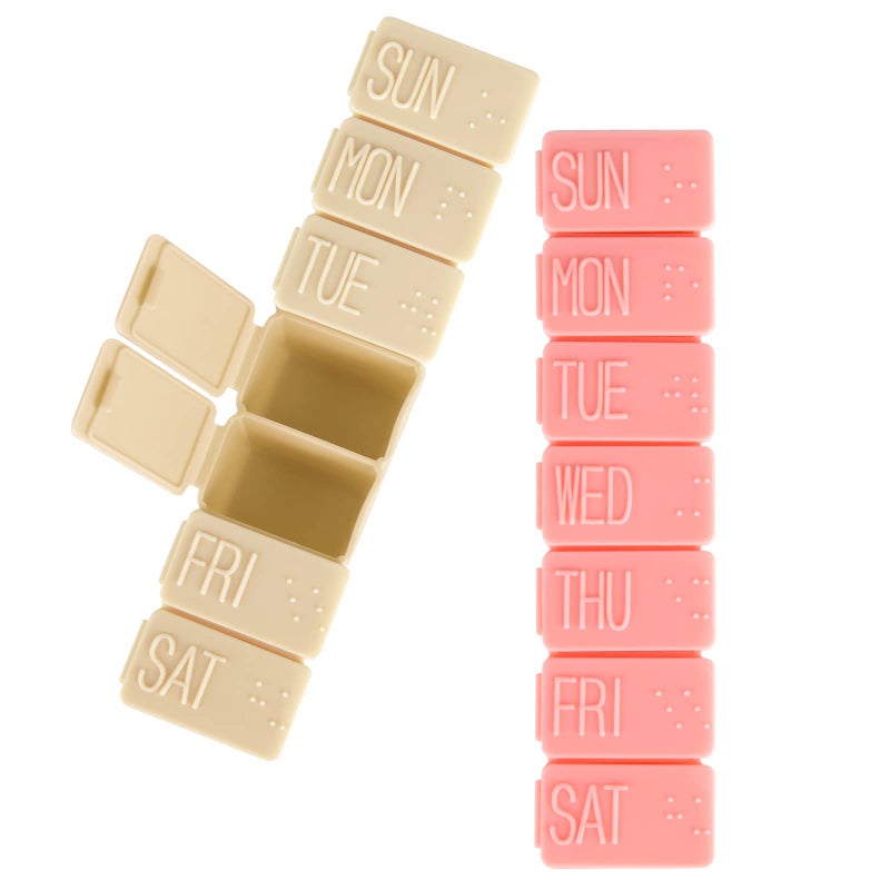 MAYFIVE 2Pack Weekly Pill Organizer7 Days Pill Cases Travel Daily Pill Box Medicine Organizer Pill Box 7 Day Pill Organizer Weekly for Fish Oil Calcium Tablets Supplements PinkBeige - Image 3