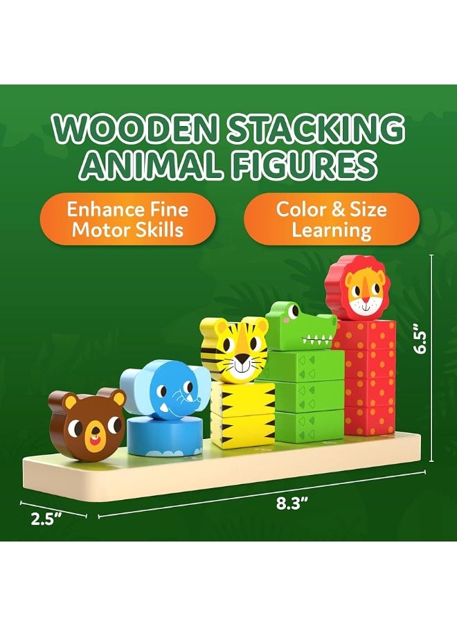 CoolToys CoolToys Stack n' Sort Baby Toddler Learning Toys, 3 Developmental Educational Game Set, Nesting & Stacking Cups, Shape & Color Sorting Stackable Wooden Pieces, Montessori Wooden Puzzle, Jungle Theme  - Image 2