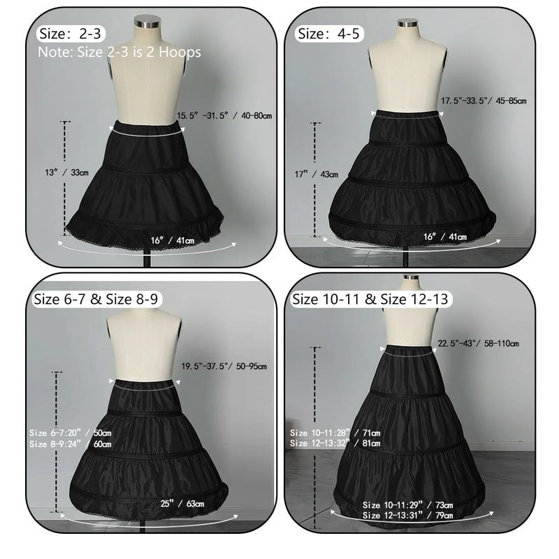 Abaowedding Girls' 3 Hoops Petticoat Full Slip Flower Girl Crinoline Skirt (4-5 yrs) Black - Image 3