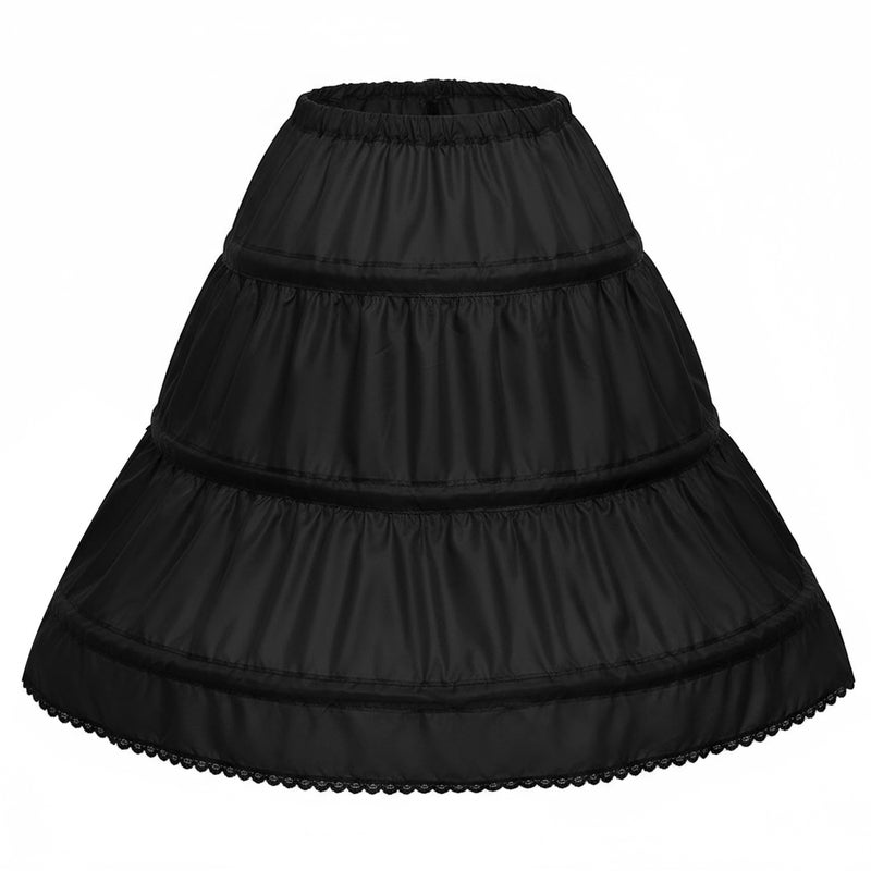 Abaowedding Girls' 3 Hoops Petticoat Full Slip Flower Girl Crinoline Skirt (4-5 yrs) Black - Image 1