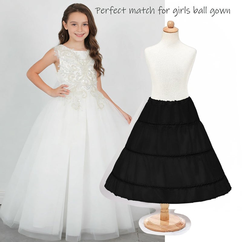 Abaowedding Girls' 3 Hoops Petticoat Full Slip Flower Girl Crinoline Skirt (4-5 yrs) Black - Image 4