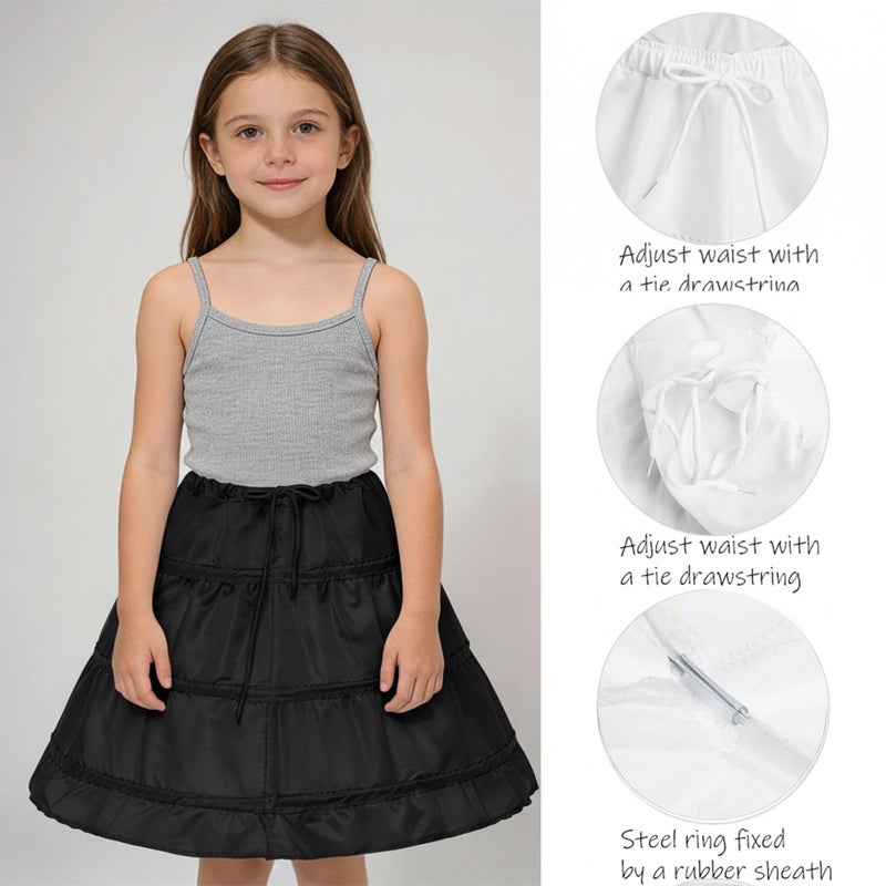 Abaowedding Girls' 3 Hoops Petticoat Full Slip Flower Girl Crinoline Skirt (4-5 yrs) Black - Image 2