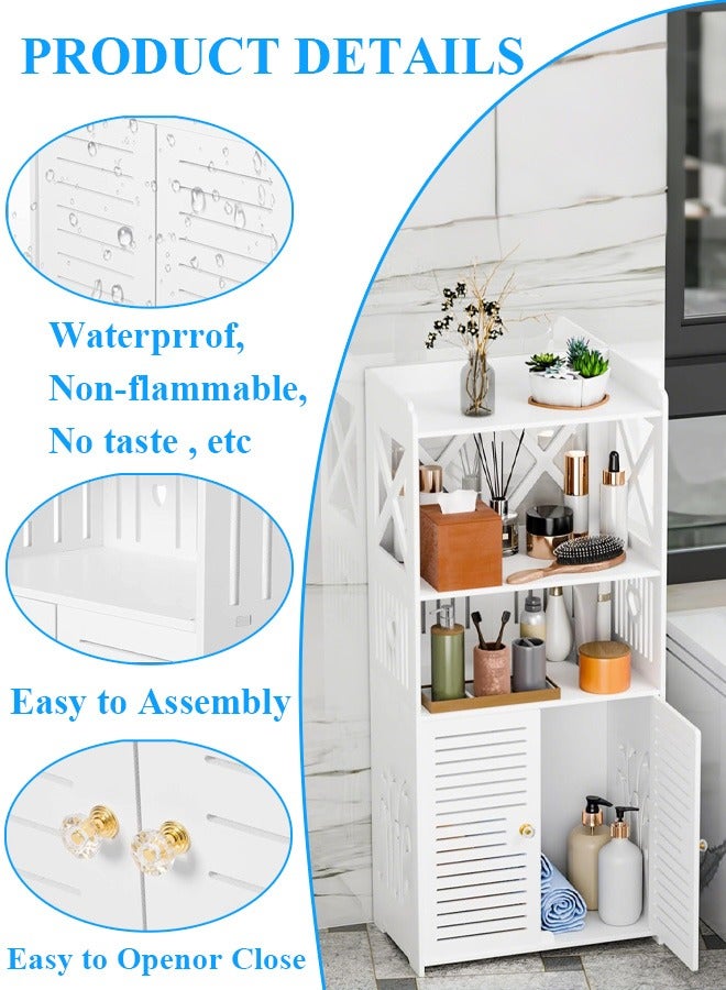 NOAEOU Bathroom Storage Cabinet -Home Storage Unit Waterproof 3-Tier Floor Organizer with Double Cupboard Doors, White Free Standing PVC Cabinet for Toilet Paper & Shampoo，40x 25x 90CM - Image 5