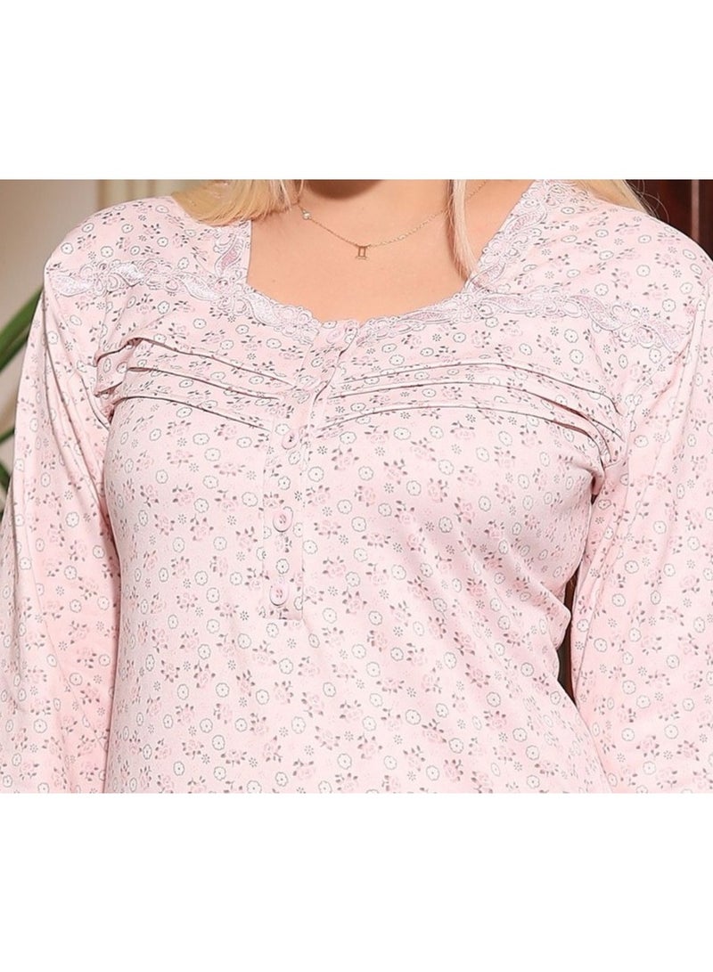 Dadoush Women's maxi nightgown, floral print abaya with front buttons, home nightgown by Dadoush - Image 5