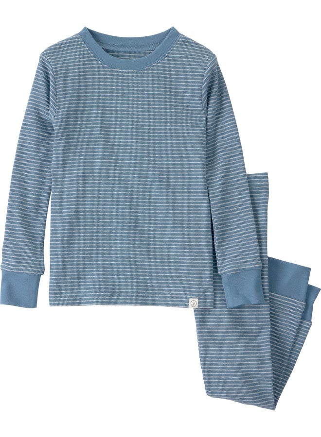 little planet by carter's Neutral 2-piece Pajamas made with Organic Cotton, Blue Stripes, 2T - Image 1