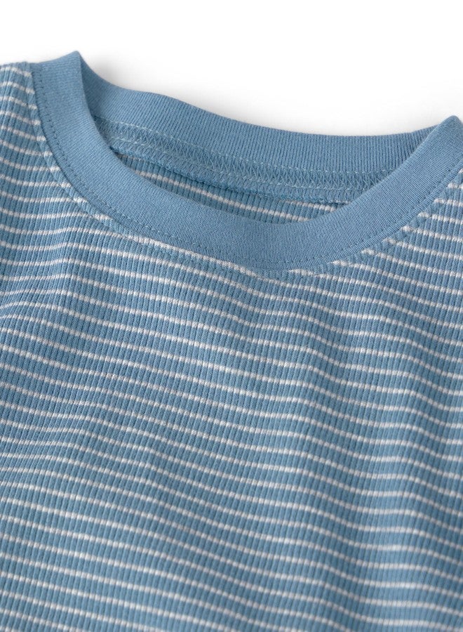little planet by carter's Neutral 2-piece Pajamas made with Organic Cotton, Blue Stripes, 2T - Image 2