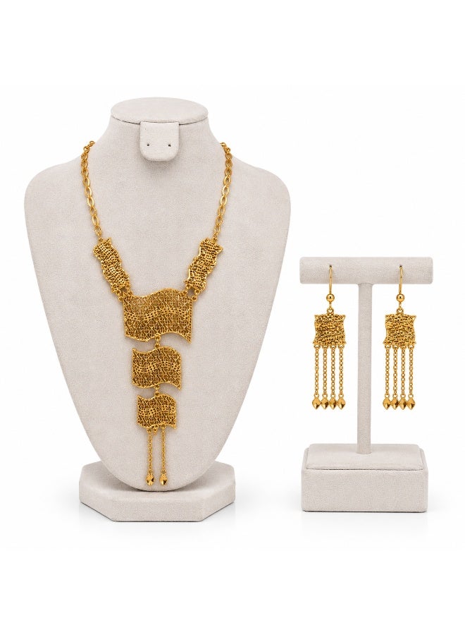 Women’s Gold-Tone Geometric Filigree Necklace and Drop Earrings Set, 3 Pieces