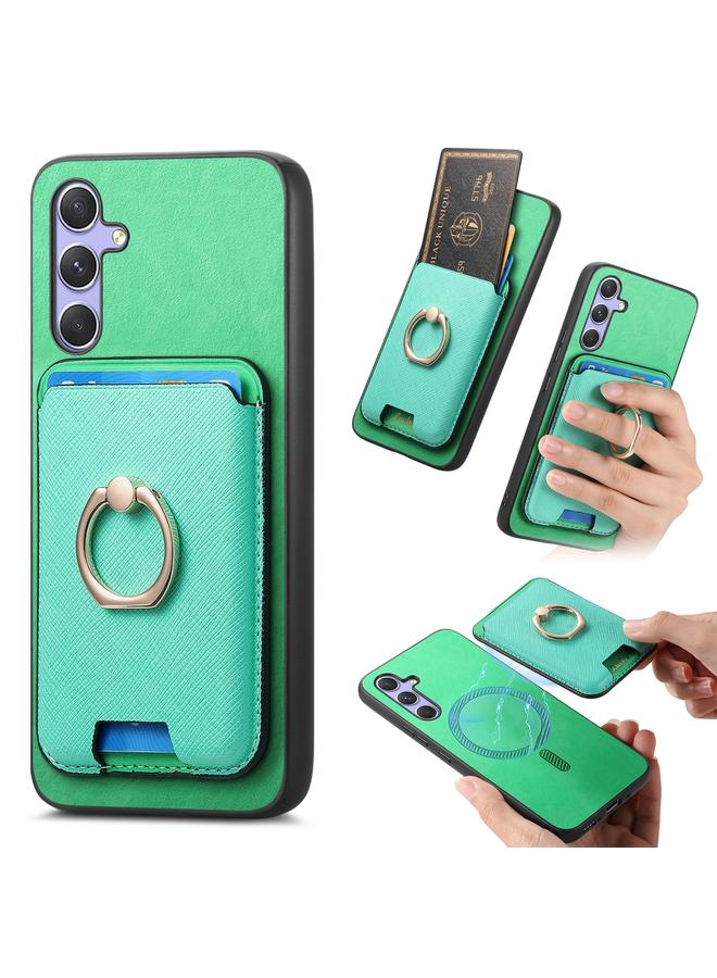 S-TOP Case For Samsung Galaxy A54 5G Retro Cross Leather Ring Vertical Insert Card Bag MagSafe Phone Case - Image 1