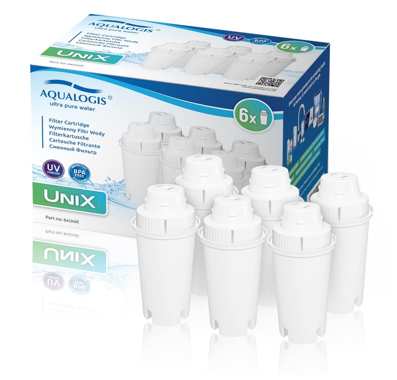 Aqualogis Unix Water Filter Cartridge Compatible with Brita Classic Dafi PearlCo Mavea 107007 AquaOptima RUF916 Water Jug 6pk