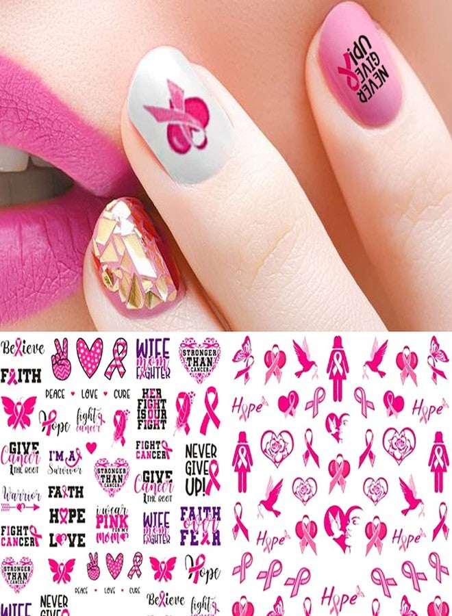 FUMIHIT 6 Sheets Breast Cancer Nail Art Stickers 3D Self-Adhesive Nail Decals Pink Ribbon Nail Stickers Heart Breast Cancer Awareness Nail Decoration for Women Girls DIY Manicure Tips Nail Charms - Image 3