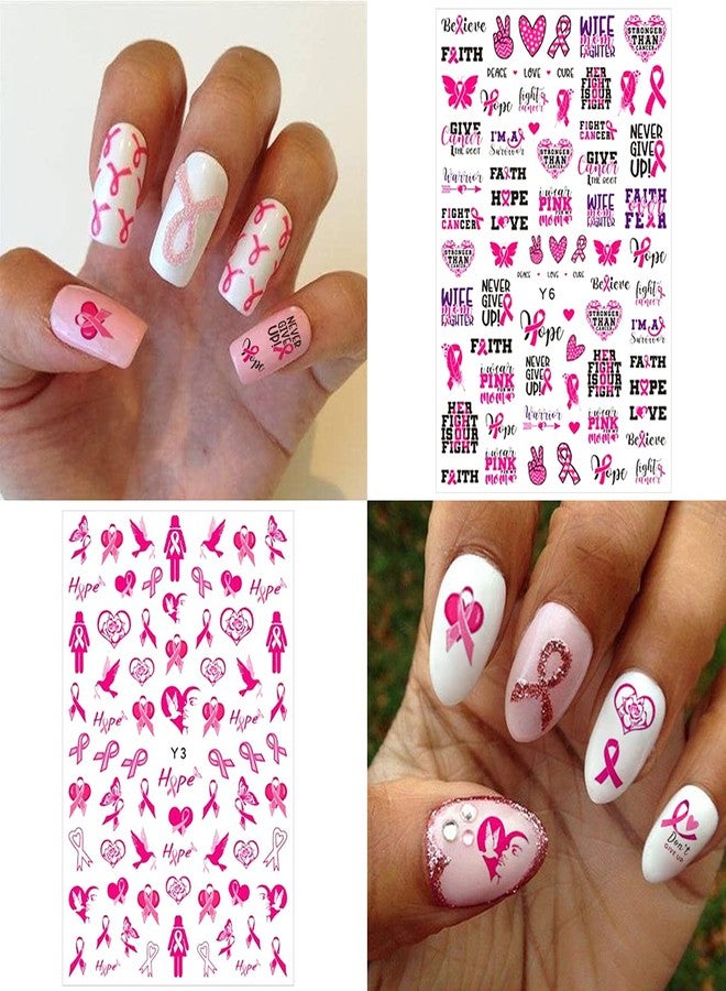 FUMIHIT 6 Sheets Breast Cancer Nail Art Stickers 3D Self-Adhesive Nail Decals Pink Ribbon Nail Stickers Heart Breast Cancer Awareness Nail Decoration for Women Girls DIY Manicure Tips Nail Charms - Image 4