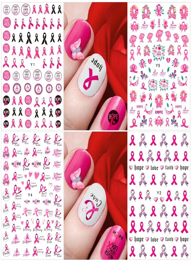 FUMIHIT 6 Sheets Breast Cancer Nail Art Stickers 3D Self-Adhesive Nail Decals Pink Ribbon Nail Stickers Heart Breast Cancer Awareness Nail Decoration for Women Girls DIY Manicure Tips Nail Charms - Image 5