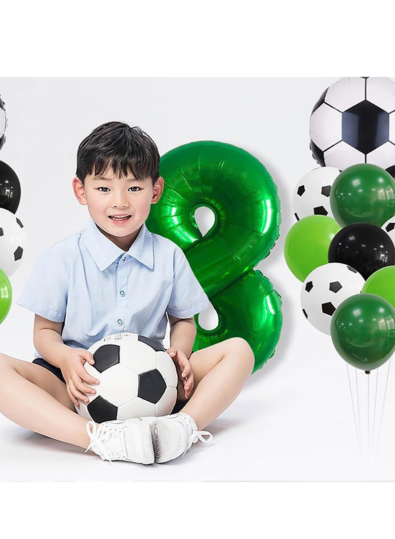 MIXDE 32 Inch Soccer Balloons Set  Birthday Decoration Green Number  Foil Soccer Balloon Black Star Balloons for Children's Boys Birthday Party Football Themed Party Supplies (2) - Image 5