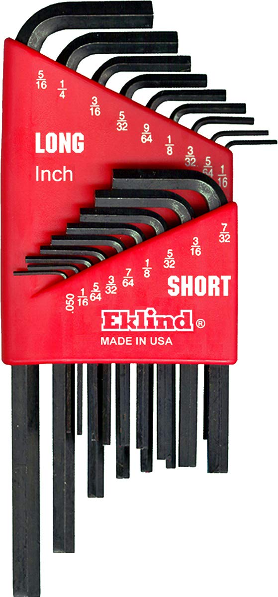 EKLIND 10018 HexL Key allen wrench 18pc set SAE Inch Sizes 050516 Short Long
