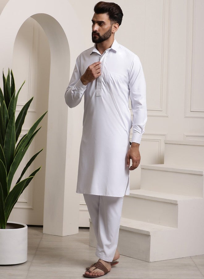Sojanya Pure Cotton White Pathani Kurta With Salwar For Men - Image 5