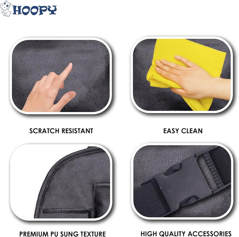 HOOPY منظّم ظهر مقعد السيارة من جلد PU، وحدة تخزين متعددة الجيوب، حامل زجاجة ومناديل ورقية_أسود - Image 3